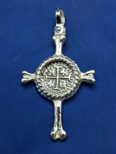 Load image into Gallery viewer, Sterling Silver Unique Cross With Small Atocha Replica Coin Pendant
