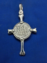 Load image into Gallery viewer, Sterling Silver Unique Cross With Small Atocha Replica Coin Pendant
