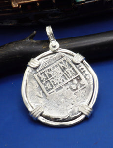 Sterling Silver "4 Reale"  Atocha Reproduction Coin Pirate Coin Pendant