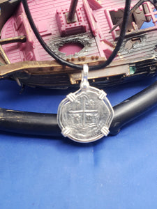 Sterling Silver Hand Bezeled "2 Reale" Atocha Shipwreck Pirate Coin Reproduction Coin Pendant