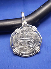 Load image into Gallery viewer, Sterling Silver Hand Bezeled &quot;2 Reale&quot; Atocha Shipwreck Pirate Coin Reproduction Coin Pendant
