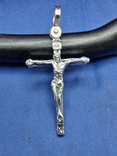 Load image into Gallery viewer, Sterling Silver Unique Artisan Handcrafted wood Design Cross With Jesus Pendant
