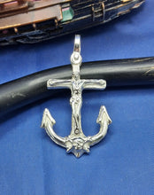Load image into Gallery viewer, Sterling Silver Memento Mori Anchor Cross with Jesus and Skull Pendant
