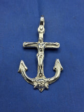 Load image into Gallery viewer, Sterling Silver Memento Mori Anchor Cross with Jesus and Skull Pendant
