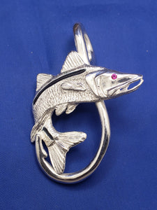 Extra Large Sterling Silver  Men's Snook & Fish Hook Nautical Pendant