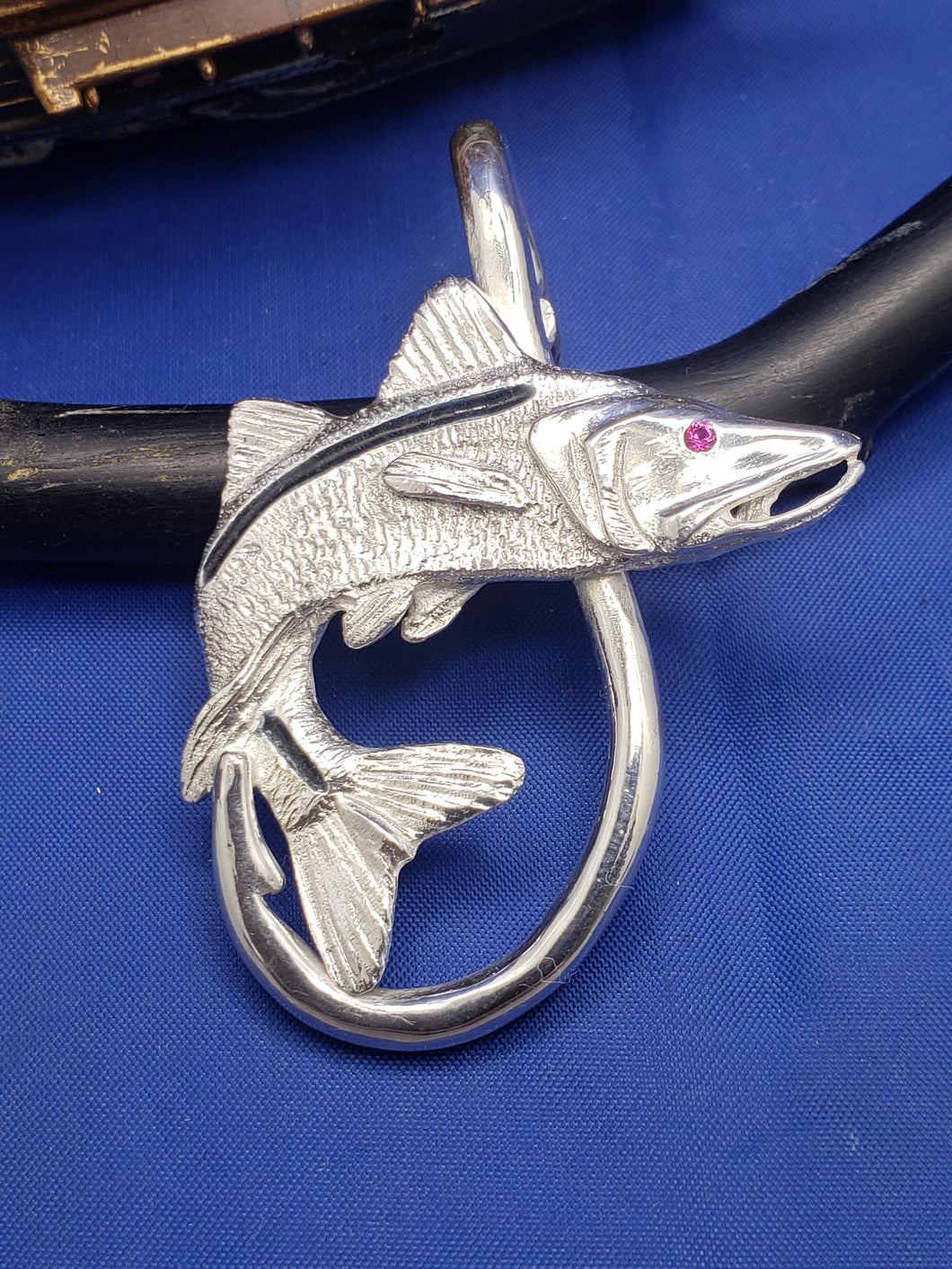 Extra Large Sterling Silver  Men's Snook & Fish Hook Nautical Pendant