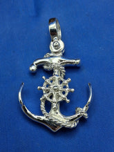 Load image into Gallery viewer, Sterling Silver Unique Anchor With Maritime Wheel and Rope Pendant
