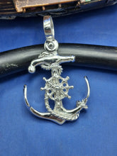 Load image into Gallery viewer, Sterling Silver Unique Anchor With Maritime Wheel and Rope Pendant
