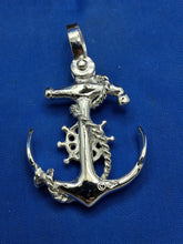 Load image into Gallery viewer, Sterling Silver Unique Anchor With Maritime Wheel and Rope Pendant
