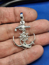 Load image into Gallery viewer, Sterling Silver Unique Anchor With Maritime Wheel and Rope Pendant
