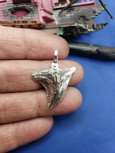Medium Size Solid  Sterling Silver Hemipristis Shark Tooth Pendant Nautical Jewelry by Crisol