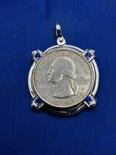 Load image into Gallery viewer, Sterling Silver Atocha Coin Pendant: Sapphire Bezel, Pirate Shipwreck Replica
