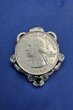 Load image into Gallery viewer, Sterling Silver Octopus Holding  Replica Atocha Pirate Coin With Simulated Emerald Pendant
