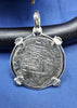 Sterling Silver 2 Reale Replica Atocha Shipwreck Pirate Coin Pendant with Emeralds on Bezel
