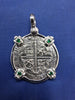 Sterling Silver 2 Reale Replica Atocha Shipwreck Pirate Coin Pendant with Emeralds on Bezel