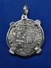 Sterling Silver 2 Reale Replica Atocha Shipwreck Pirate Coin Pendant with Emeralds on Bezel