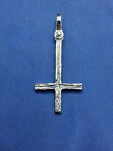 Load image into Gallery viewer, Sterling Silver Cross of Saint Peter Unique Artisan Handcrafted wood Design Cross Pendant
