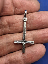 Load image into Gallery viewer, Sterling Silver Cross of Saint Peter Unique Artisan Handcrafted wood Design Cross Pendant

