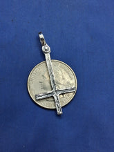 Load image into Gallery viewer, Sterling Silver Cross of Saint Peter Unique Artisan Handcrafted wood Design Cross Pendant
