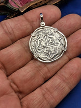 Load image into Gallery viewer, Sterling Silver Atocha Treasure Replica Pirate Coin Spanish Cob Pendant
