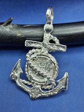 Load image into Gallery viewer, Sterling Silver Anchor With Rope Small Reproduction Atocha Shipwreck Coin Pendant.
