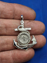Load image into Gallery viewer, Sterling Silver Anchor With Rope Small Reproduction Atocha Shipwreck Coin Pendant.
