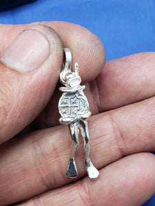 Small Sterling Silver Diver Pendant Holding Small Atocha Sunken Treasure Reproduction Coin