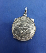 Load image into Gallery viewer, Sterling Silver  Replica 1715 Fleet Shipwreck Pirate Coin Pendant with Emeralds on Bezel
