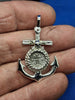 Sterling Silver Anchor With Skull and Bones Small Reproduction Atocha Shipwreck Coin Pendant.