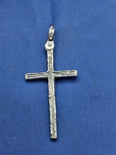 Load image into Gallery viewer, Sterling Silver Unique Artisan Handcrafted wood Design Cross Pendant

