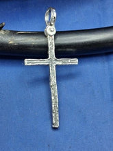 Load image into Gallery viewer, Sterling Silver Unique Artisan Handcrafted wood Design Cross Pendant
