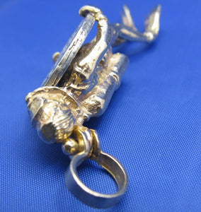 14K Solid Gold Large Diver Pendant with 2 Reale Replica Shipwreck Coin