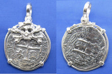 Load image into Gallery viewer, &#39;2 Reale&#39; Pirate Doublon Replica in Sterling with Skull Wearing Bow
