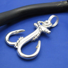 Load image into Gallery viewer, Large Sterling Silver Nautical Double Fish Hook Shaped Anchor Pendant
