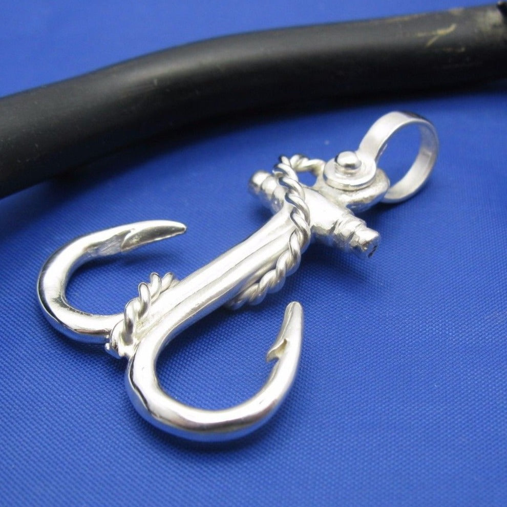 Large Sterling Silver Nautical Double Fish Hook Shaped Anchor Pendant – Crisol Jewelry