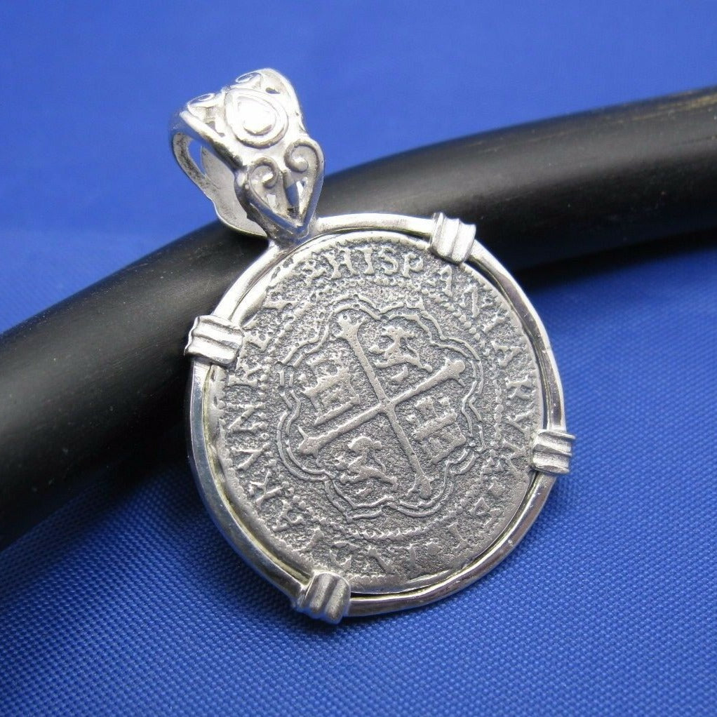 '2 Reale' Ladies Pirate Treasure Coin Replica with Elegant Fancy Bail