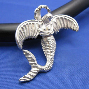 Sterling Silver Hybrid Mermaid Angel Pendant in Sterling Silver with Halo Bail