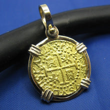 Load image into Gallery viewer, 24k Gold 2 Escudo Sized Reproduction in 14k Gold Bezel
