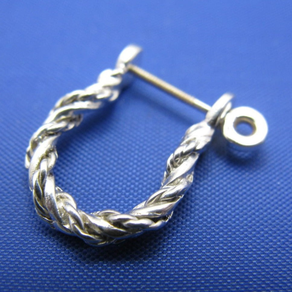 Sterling Silver .925 Rope Twisted Pirate Single Shackle Earring Hoop with Threaded Screw Post