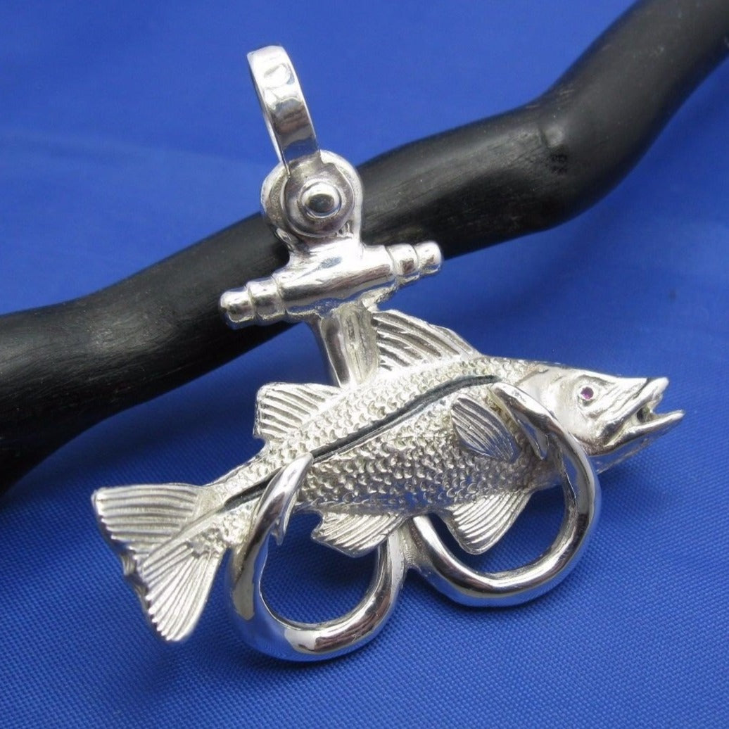 double fish hook Sterling Silver Large Nautical Anchor Shaped Double Fish Hook with Sno – Crisol Jewelry