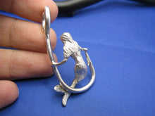 Load image into Gallery viewer, Sterling Silver Mermaid Sitting and Holding Fishermen&#39;s Fish Hook
