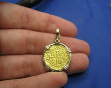 Load image into Gallery viewer, 24k Gold 2 Escudo Sized Reproduction in 14k Gold Bezel
