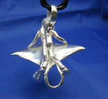 Load image into Gallery viewer, Crazy Unique Large Custom Sterling Silver Men&#39;s Nautical Diver Riding Manta Ray Pendant
