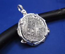 Load image into Gallery viewer, Sterling Silver Custom Shark Wrapped Bezel with Reproduction &quot;2 Reale&quot; Shipwreck Coin
