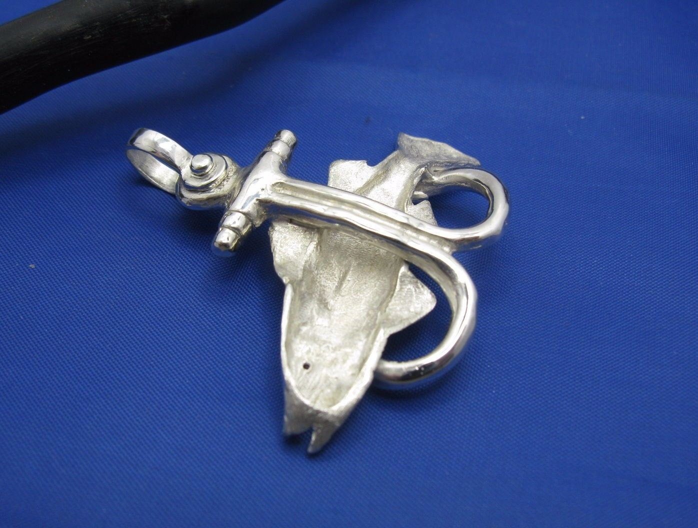 double fishing hook jewlery Large Sterling Silver Nautical Fish Shaped Anchor Pendant Crafted of 14k yellow gold fishing fish hook jewelry