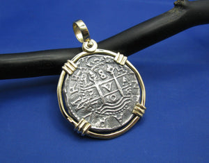 New 'Piece of 8' Replica Pirate Cob in Solid 14k Gold Pendant Bezel (Large: 1.75" x 1.25") Shipwreck Coin Collection by Crisol Jewelry