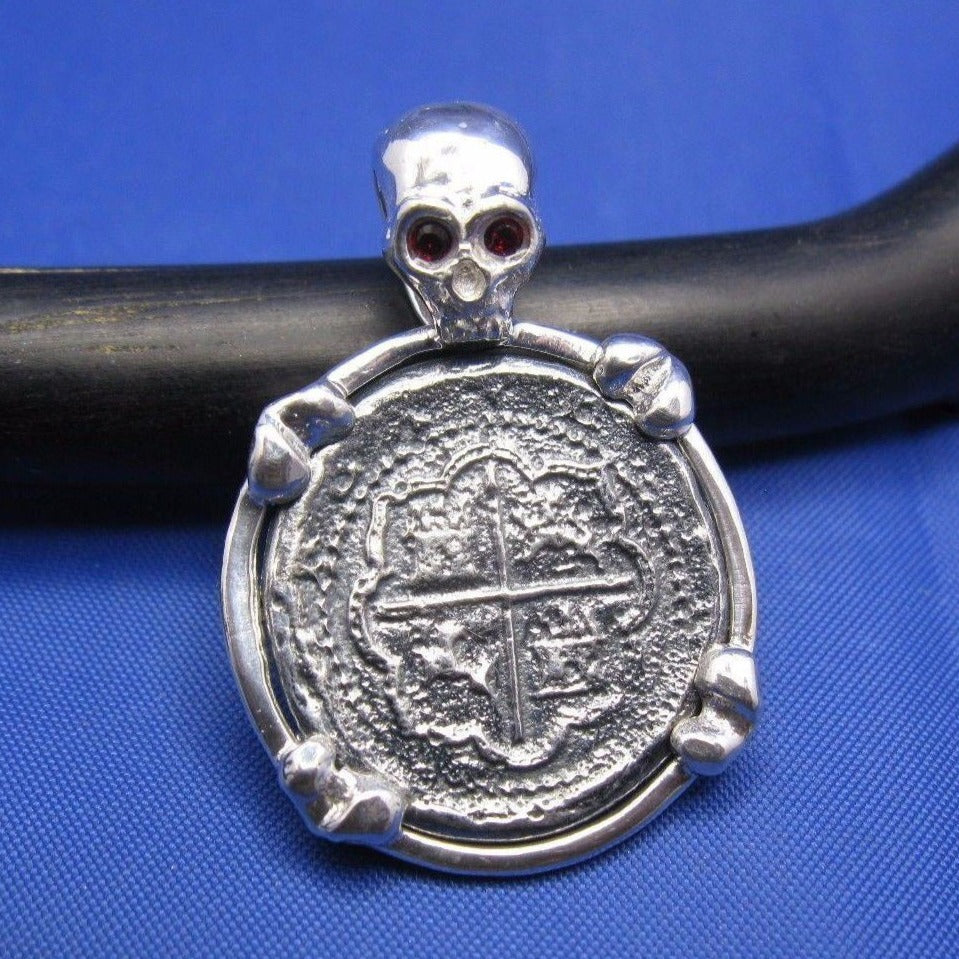 Sterling Silver Pirate Coin Pendant with Reproduction 