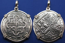 Load image into Gallery viewer, Shipwreck &quot;4 Reale&quot; Treasure Coin Reproduction Pendant in Sterling Silver 1.6&quot; x 1.1&quot;
