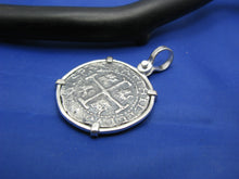 Load image into Gallery viewer, Sterling Silver Pirate Doubloon &quot;2 Reale&quot; Shipwreck Coin Pendant Replica with Shackle Bail 1.5&quot; x 1&quot;
