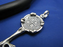 Load image into Gallery viewer, New Custom Handcrafted Sterling Silver Skeleton Bone Key Pendant with Pirate Shipwreck Coin
